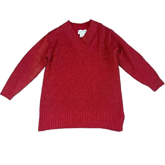 Diane Von Furstenberg The Color Authority Red Glitter Sweater Pullover Small - Picture 1 of 10